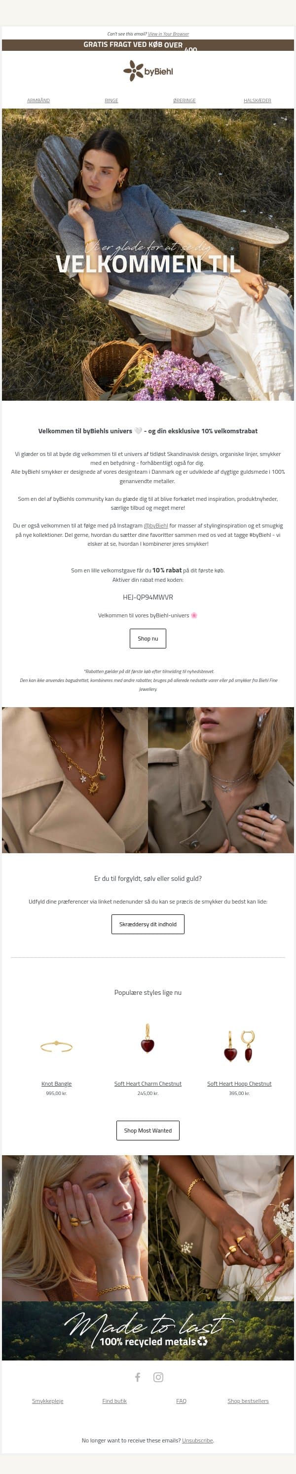 Velkommen til byBiehl 🤍 email from ByBiehl screenshot