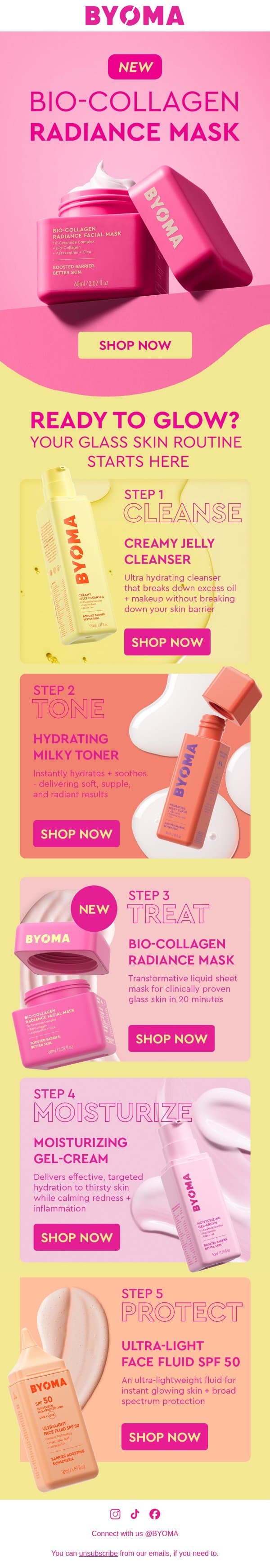 BACK IN STOCK get your glass skin glow... email from BYOMA screenshot