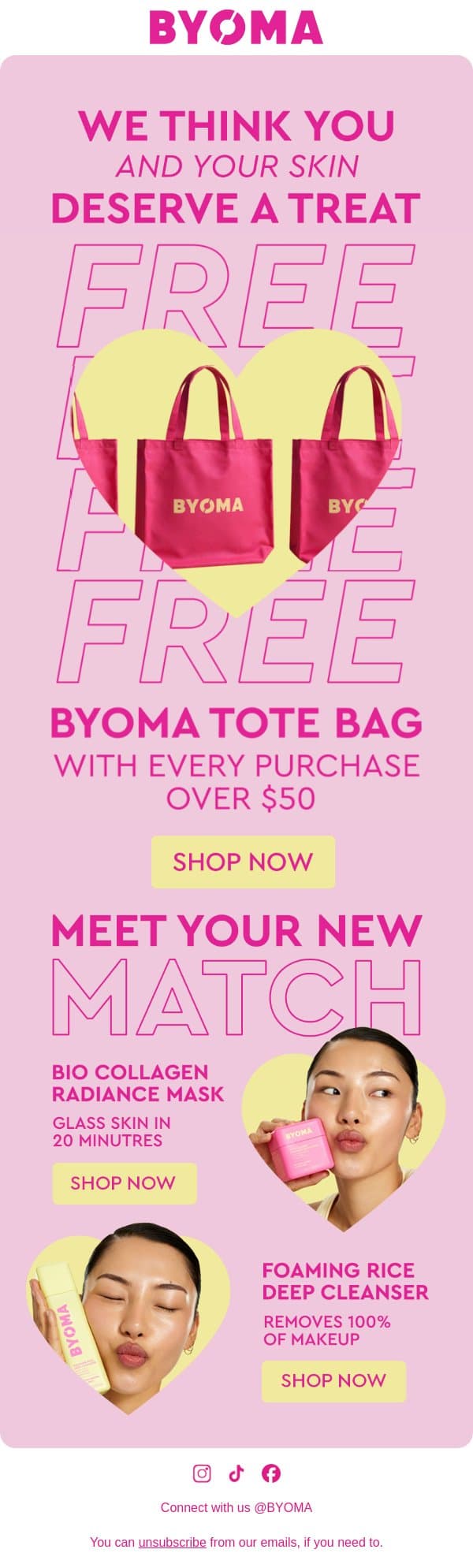 FREE Byoma tote bag this Valentines 🩷 email from BYOMA screenshot