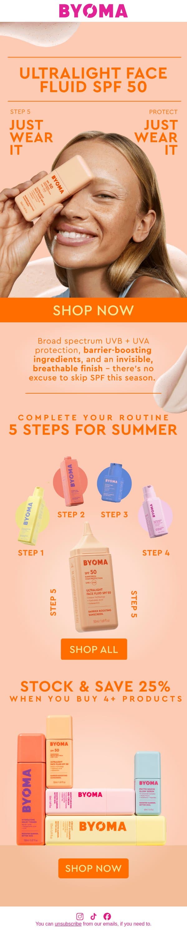 SPF? Just wear it! email from BYOMA screenshot