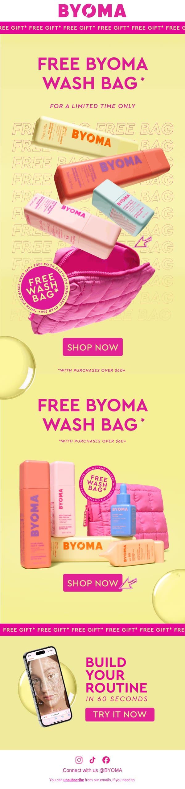 FREE BYOMA BAG? Time to top up on your essentials! email from BYOMA screenshot
