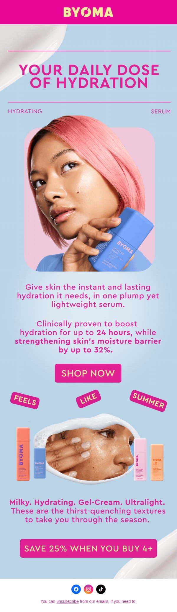 Stay hydrated in the hot weather email from BYOMA screenshot