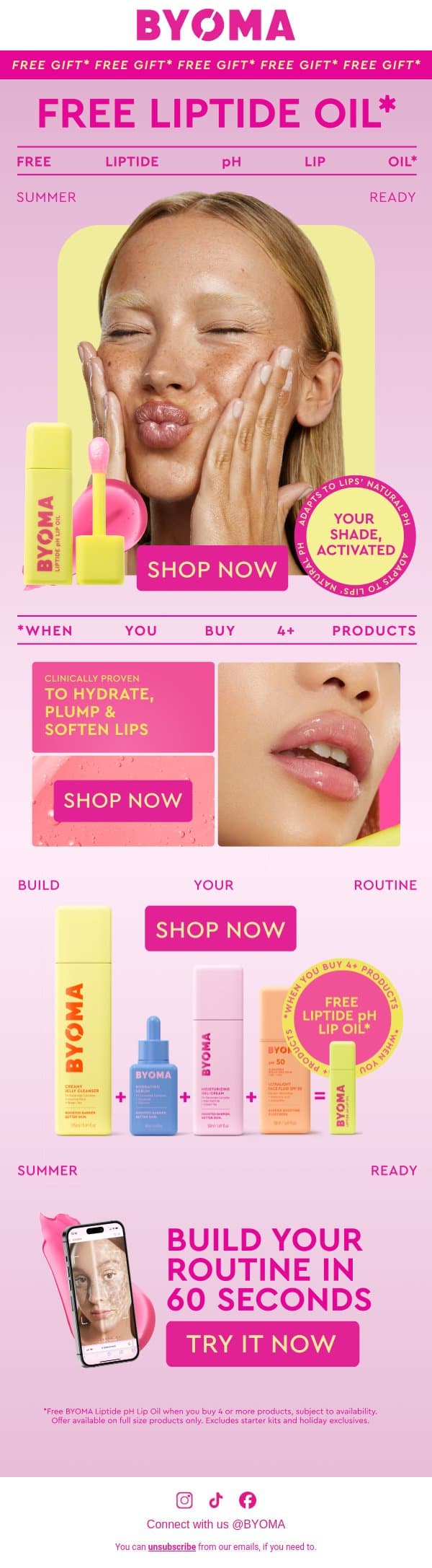 💋 Free Liptide pH Lip Oil 💋 email from BYOMA screenshot
