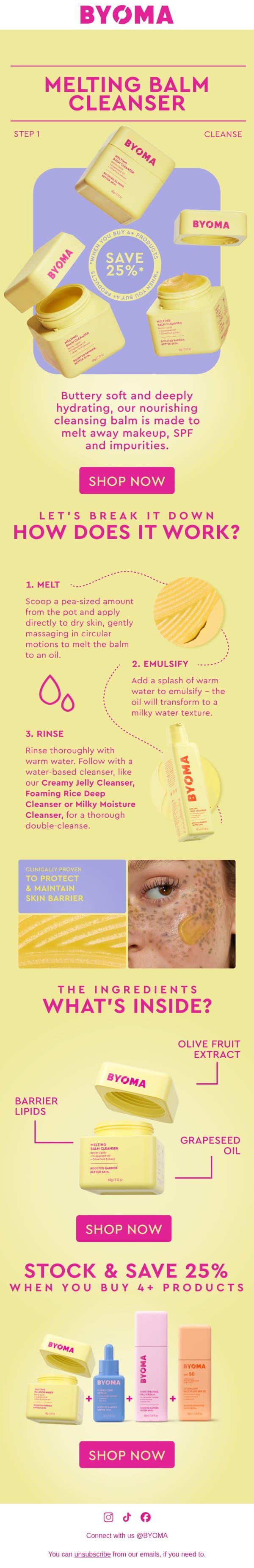 Sun got you melting? 😅 You need Melting Balm Cleanser email from BYOMA screenshot