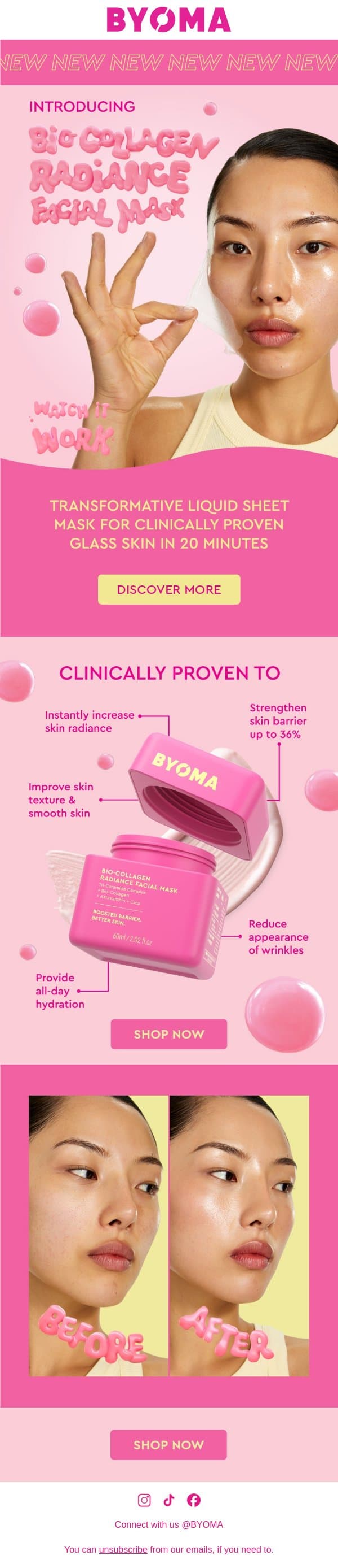 NEW Bio Collagen Radiance Facial Mask email from BYOMA screenshot