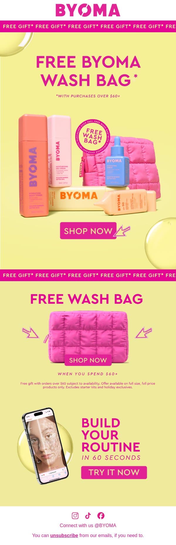 LAST CHANCE 🩷 FREE Byoma Wash Bag email from BYOMA screenshot