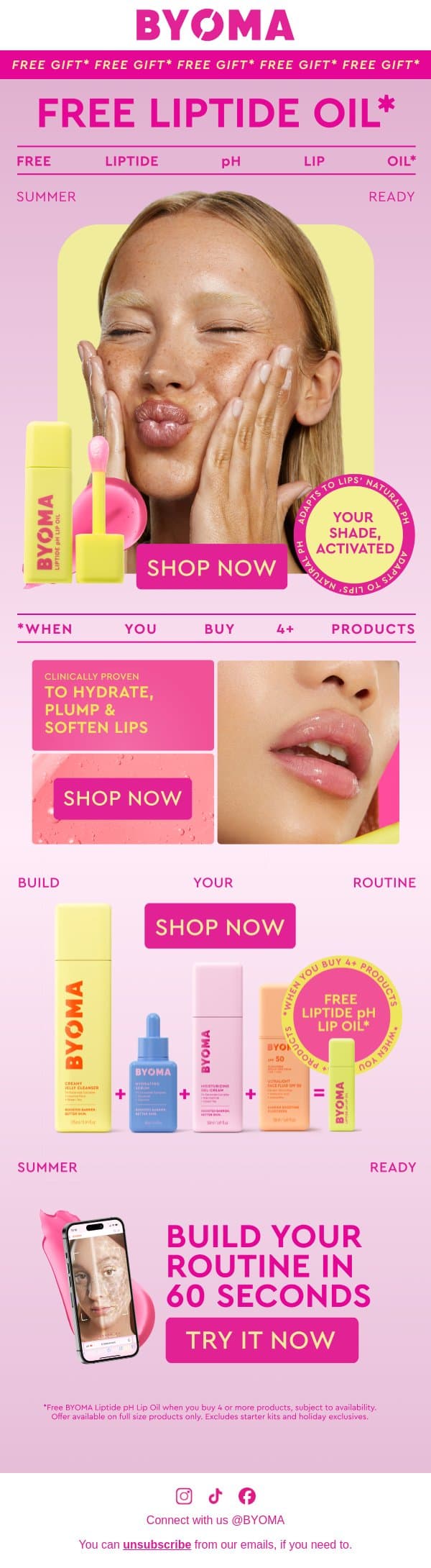 LAST CHANCE 🩷 FREE Liptide pH Lip Oil email from BYOMA screenshot