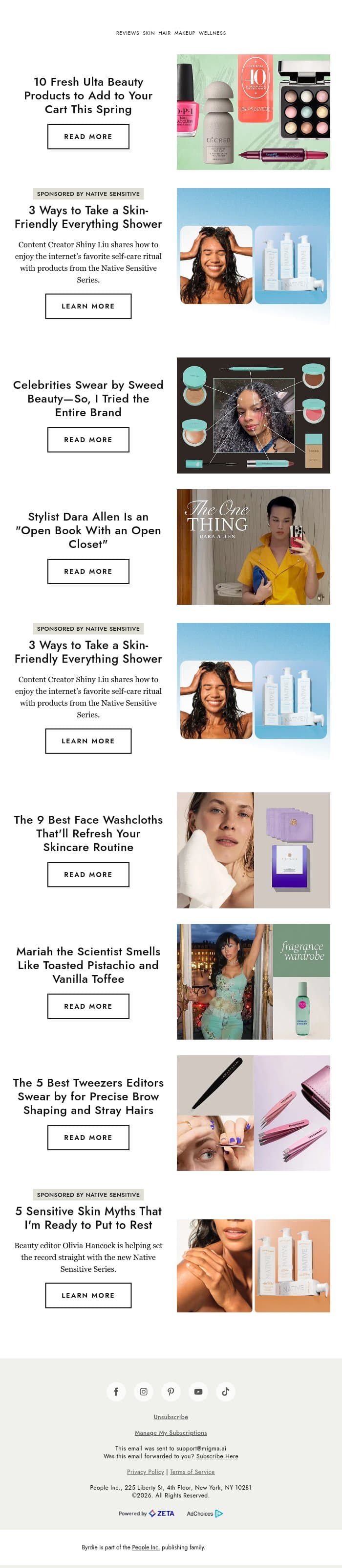 10 fresh Ulta Beauty products to add to your cart this spring email from Byrdie screenshot