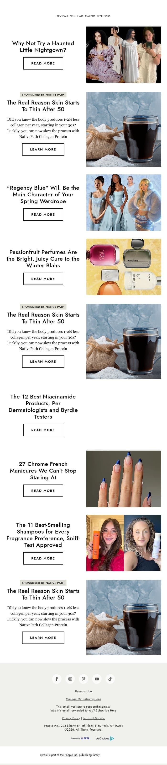 Why not try a haunted little nightgown? email from Byrdie screenshot