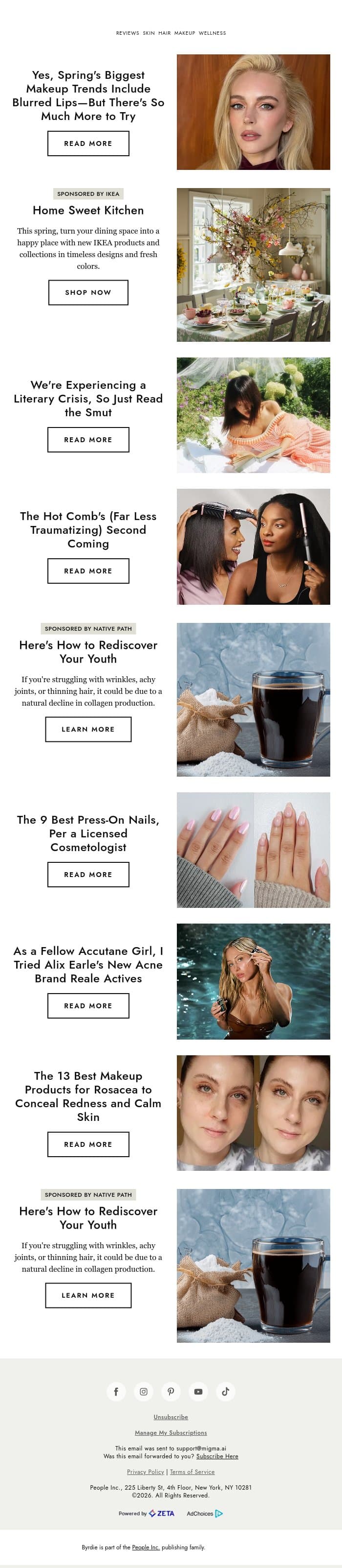 Yes, spring's biggest makeup trends include blurred lips—but there's so much more to try email from Byrdie screenshot