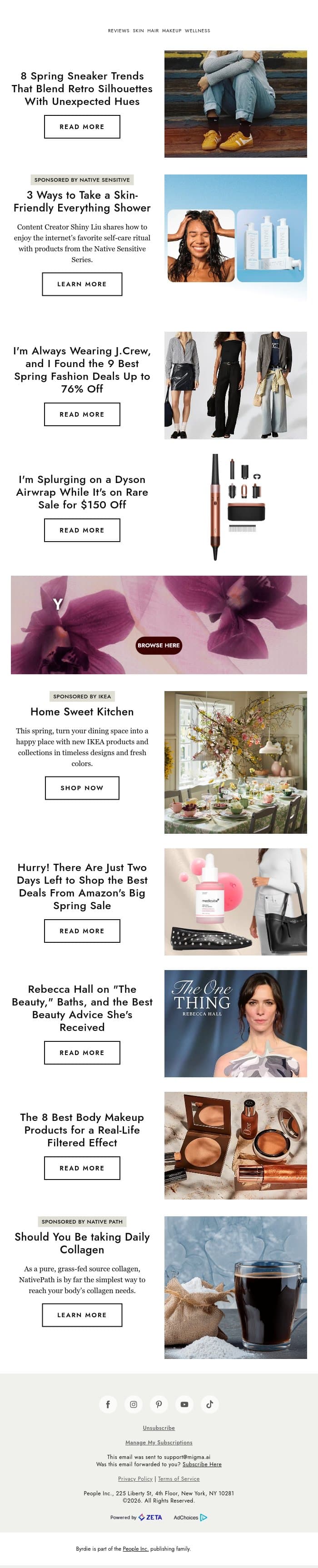 8 spring sneaker trends that blend retro silhouettes with unexpected hues email from Byrdie screenshot