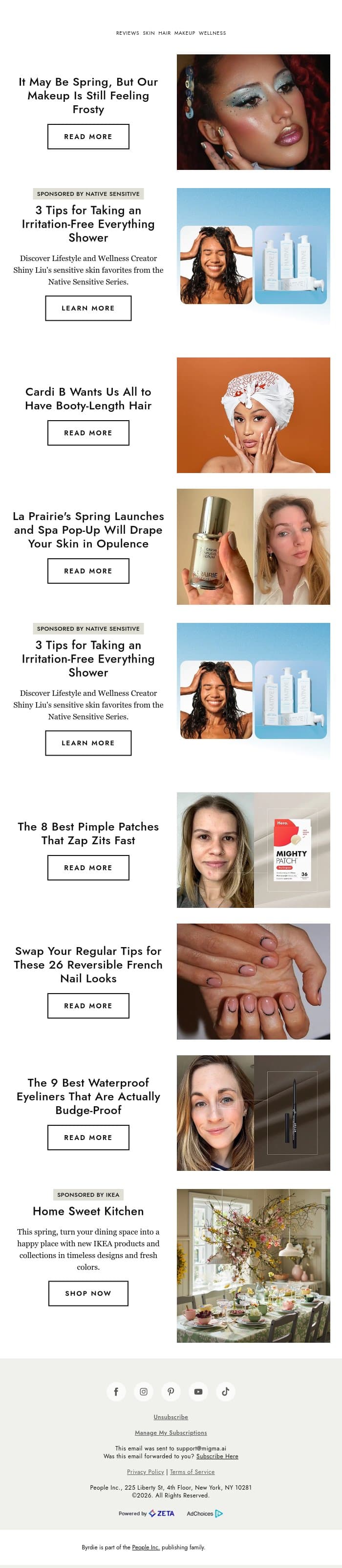 It may be spring, but our makeup is still feeling frosty email from Byrdie screenshot