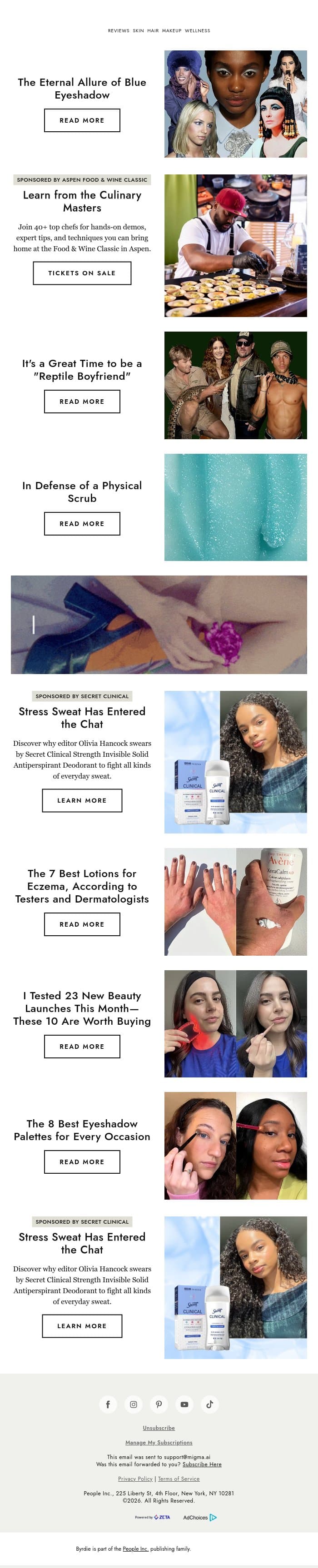 The eternal allure of blue eyeshadow email from Byrdie screenshot