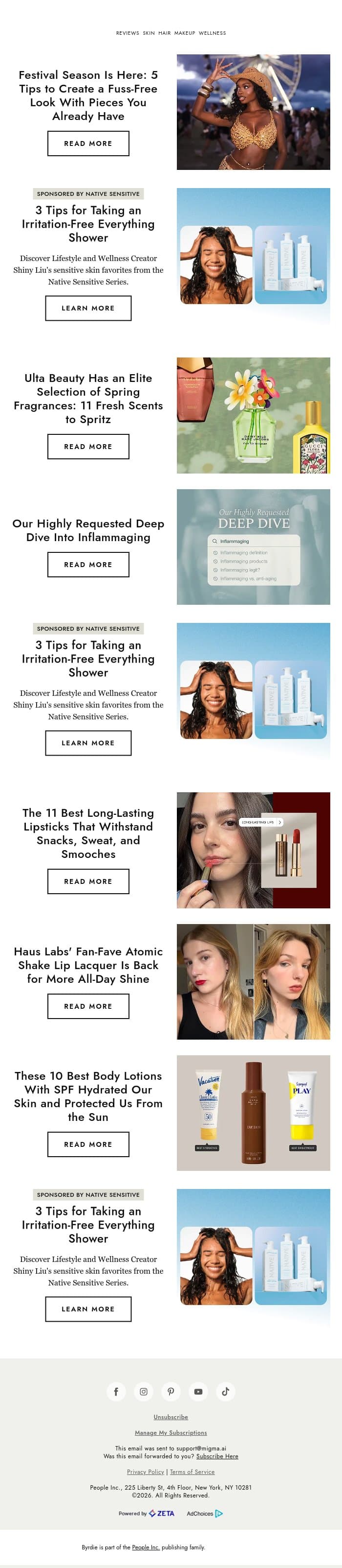 Festival season is here: 5 tips to create a fuss-free look with pieces you already have email from Byrdie screenshot