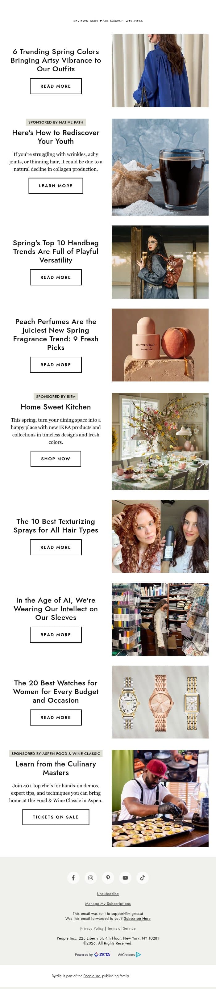 6 trending spring colors bringing artsy vibrance to our outfits email from Byrdie screenshot