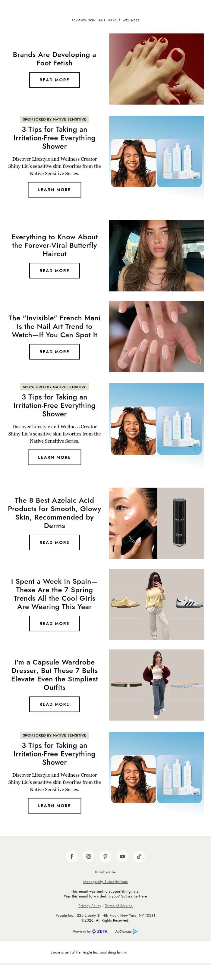 Brands are developing a foot fetish 🦶 email from Byrdie screenshot