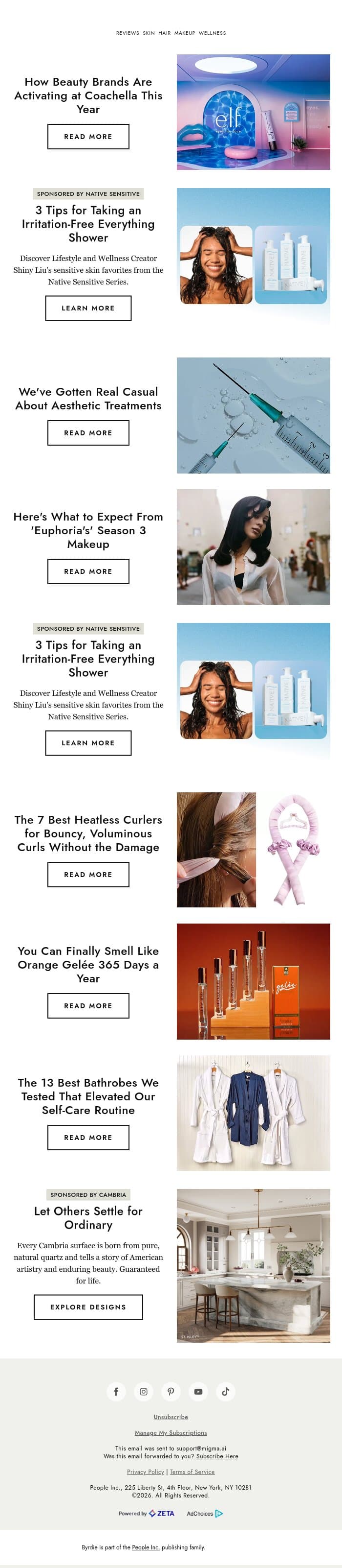 How beauty brands are activating at Coachella this year 🌴 email from Byrdie screenshot