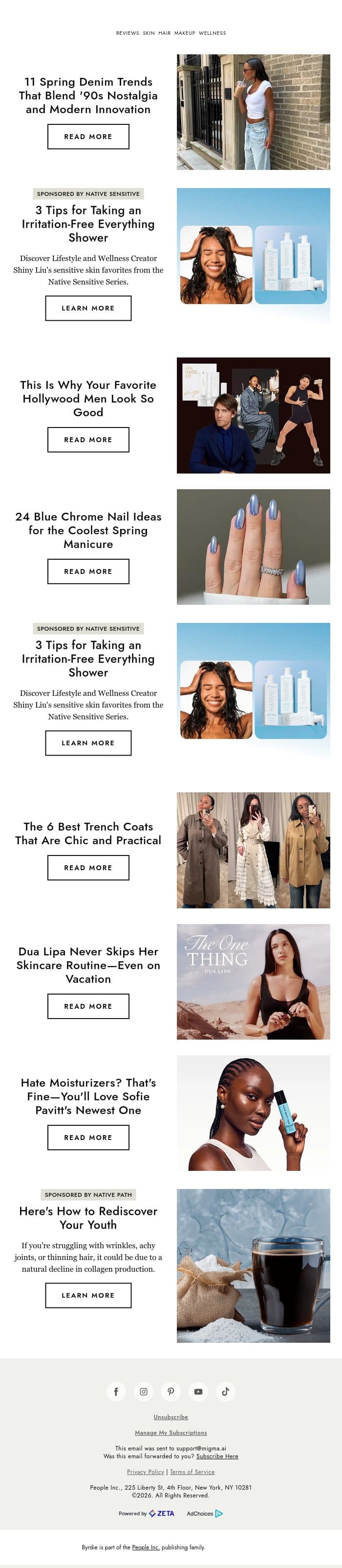 11 spring denim trends that blend '90s nostalgia and modern innovation email from Byrdie screenshot