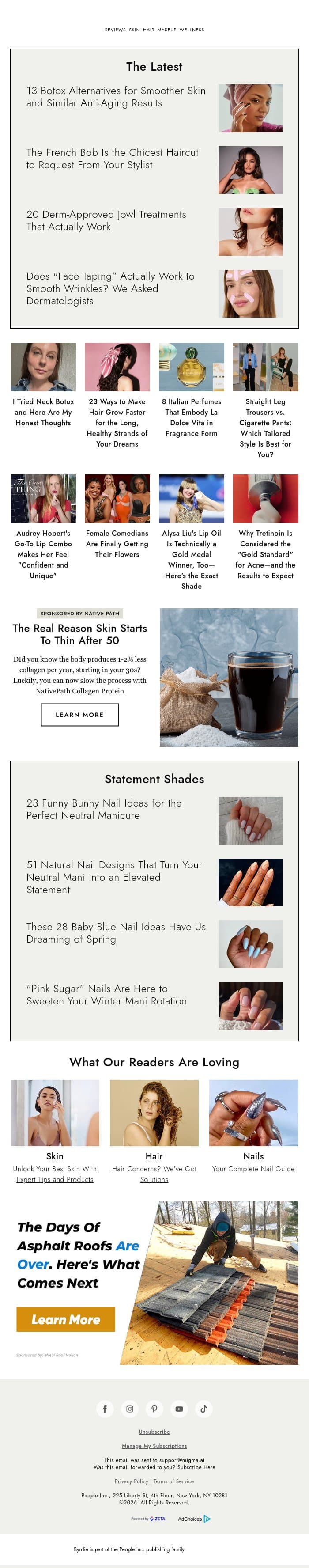 13 botox alternatives for smoother skin and similar anti-aging results email from Byrdie screenshot