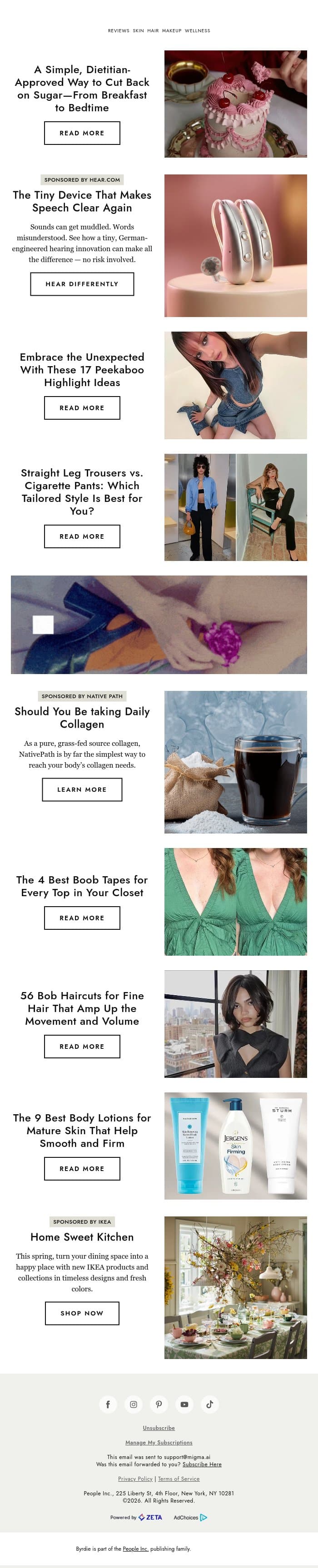 A simple, dietitian-approved way to cut back on sugar email from Byrdie screenshot