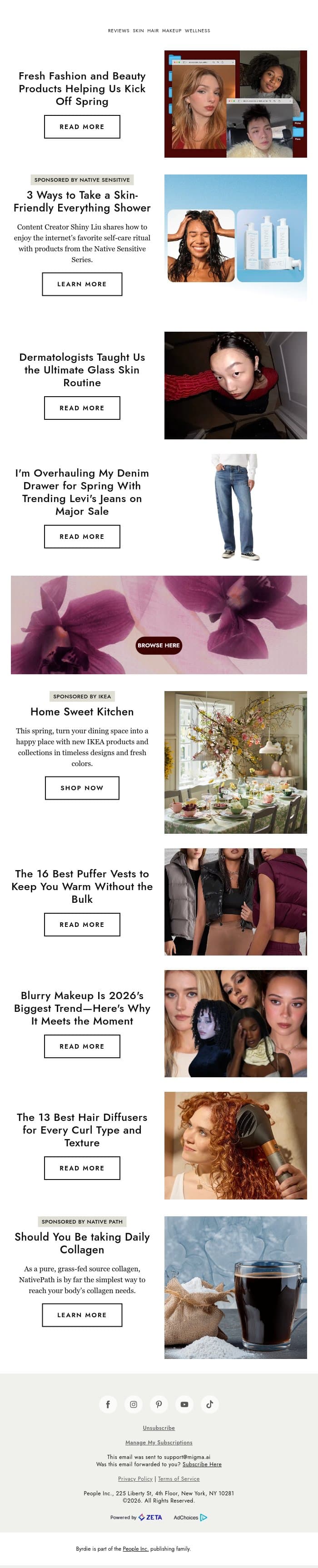 Fresh fashion and beauty products helping us kick off spring 🌼 email from Byrdie screenshot