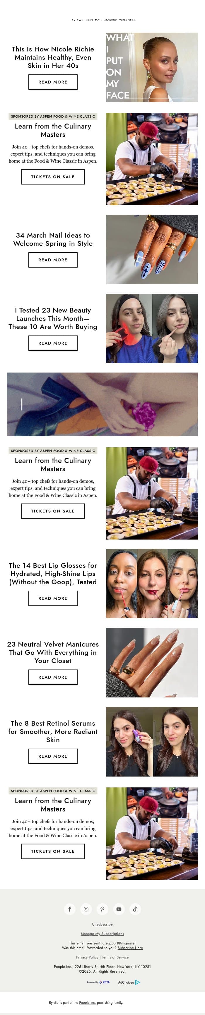 This is how Nicole Richie maintains healthy, even skin in her 40s email from Byrdie screenshot