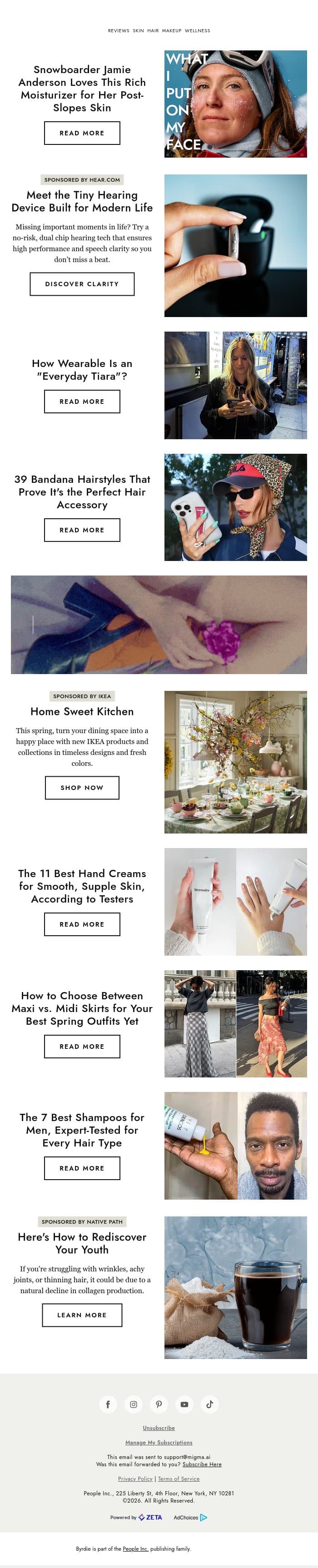 Snowboarder Jamie Anderson loves this rich moisturizer for her post-slopes skin email from Byrdie screenshot