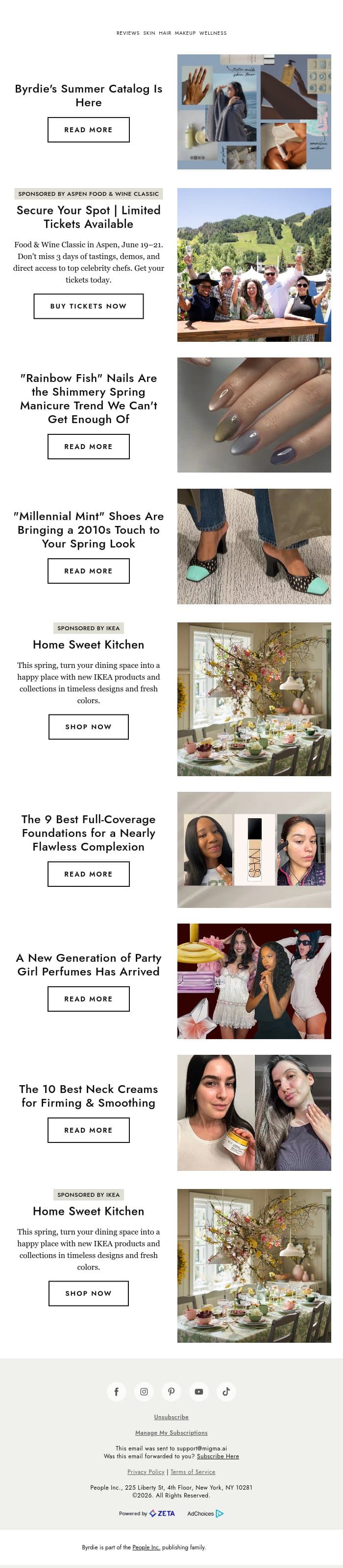 Byrdie's summer catalog is here email from Byrdie screenshot