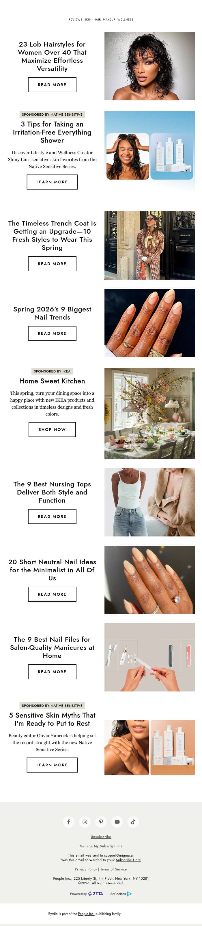 23 lob hairstyles for women over 40 that maximize effortless versatility email from Byrdie screenshot