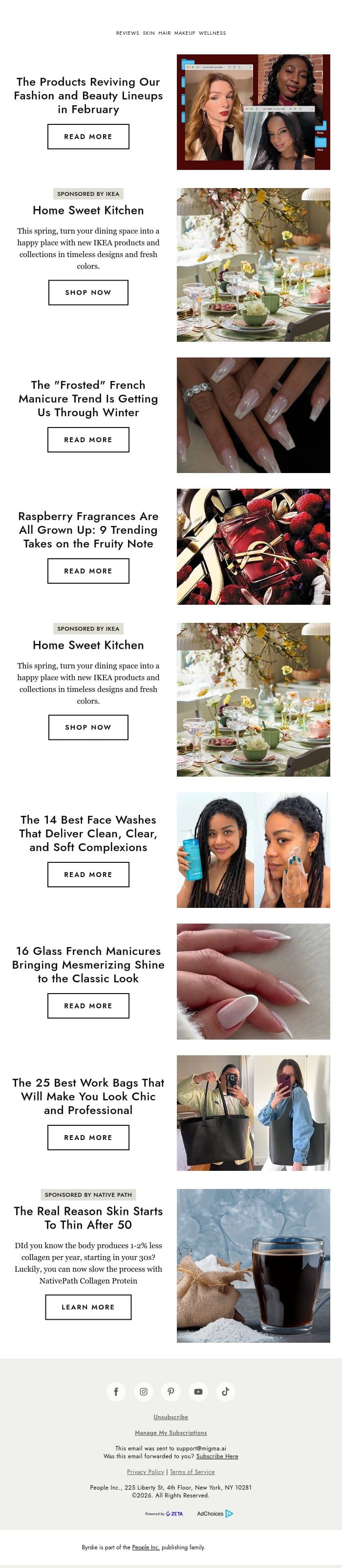 The products reviving our fashion and beauty lineups in February email from Byrdie screenshot
