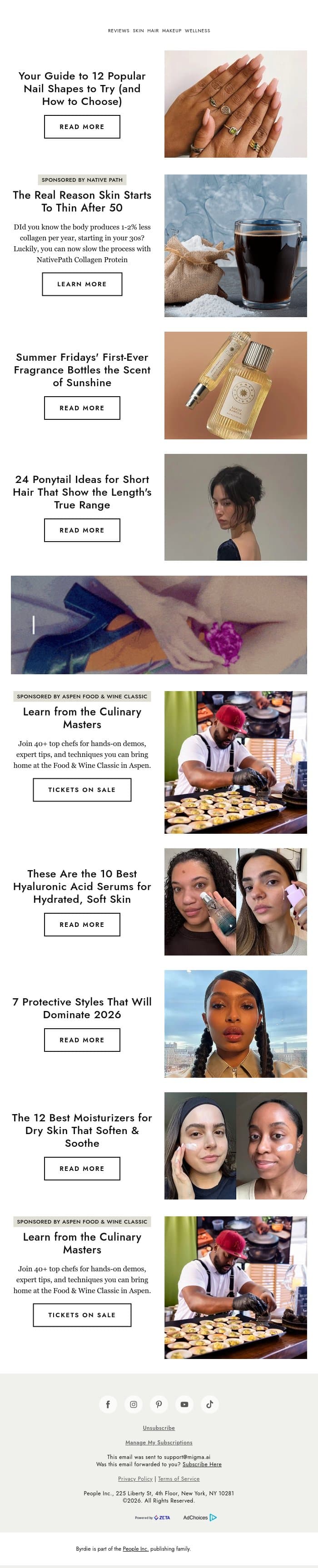 Your guide to 12 popular nail shapes to try email from Byrdie screenshot