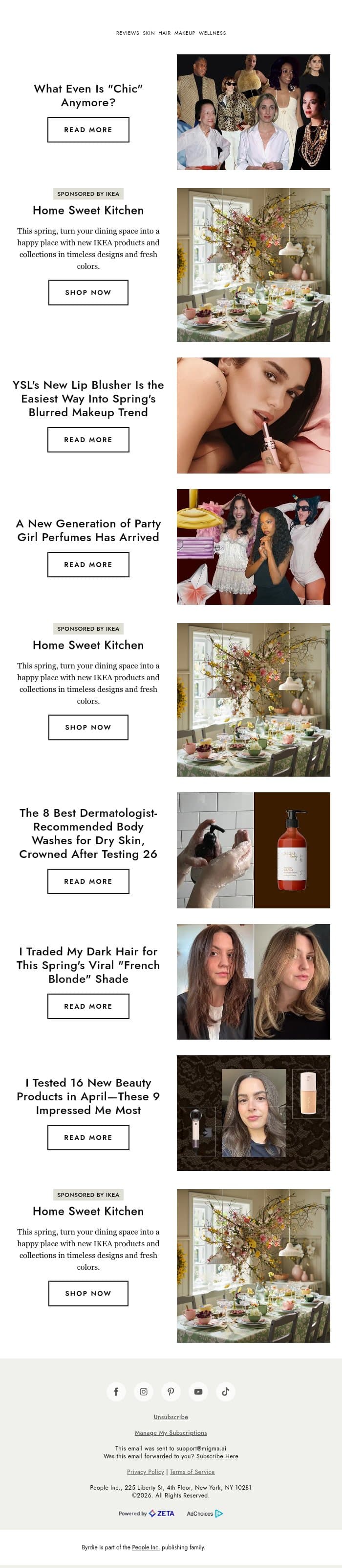 What even is "chic" anymore? email from Byrdie screenshot