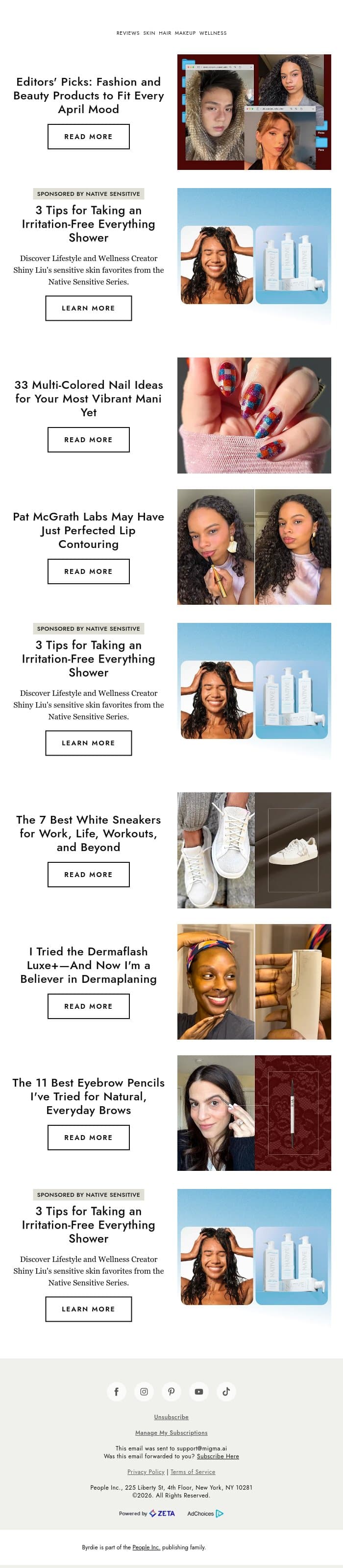 Editors' picks: fashion and beauty products to fit every April mood email from Byrdie screenshot