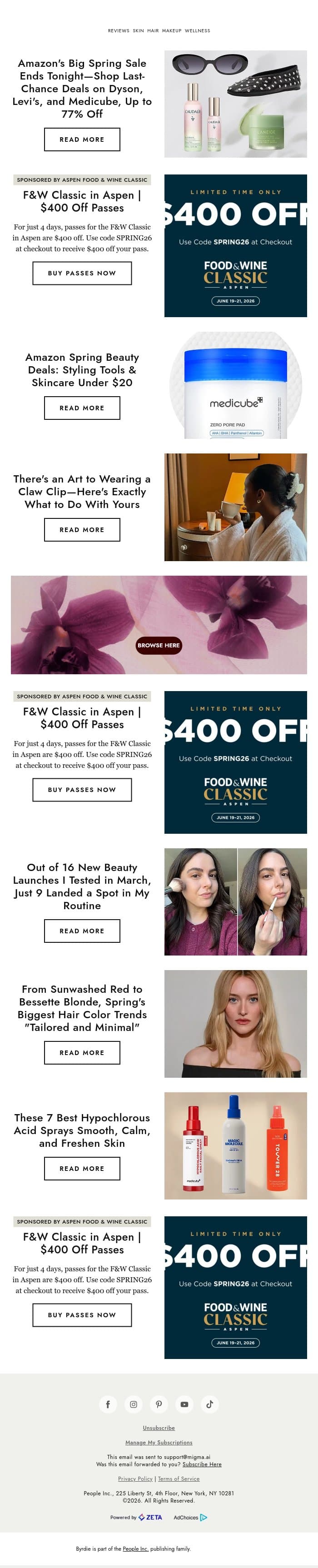 Amazon's Big Spring Sale ends tonight shop deals up to 77% off 🛍️ email from Byrdie screenshot