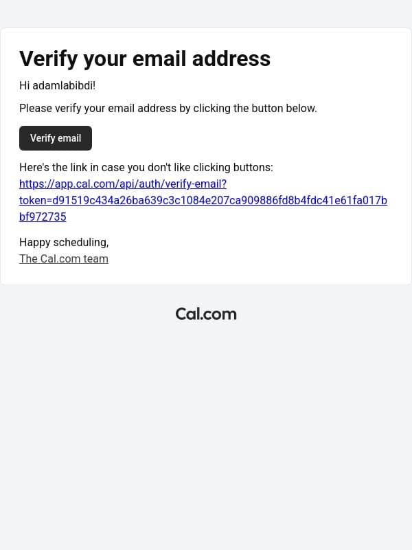 Cal.com: Verify your account email from Cal.com screenshot