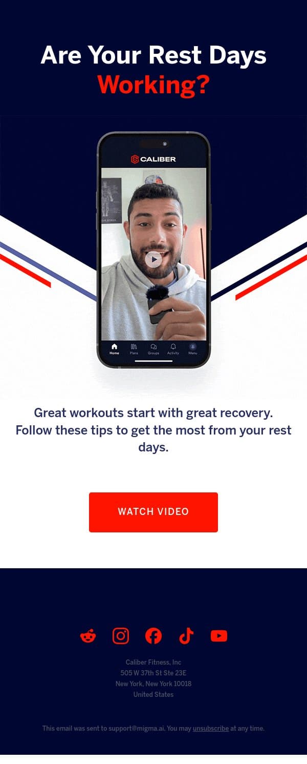 Are Your Rest Days Working? 🛋️ email from Caliber screenshot