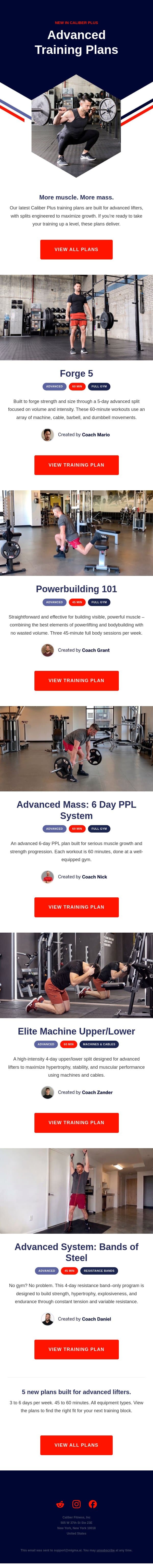 New: Advanced Training Plans 🏔️ email from Caliber screenshot