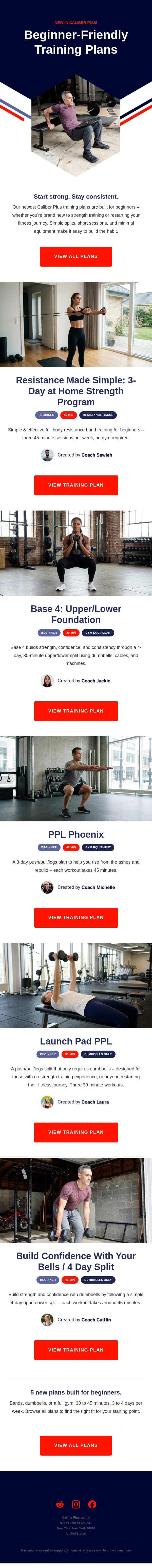 New: Beginner-Friendly Training Plans 🌱 email from Caliber screenshot