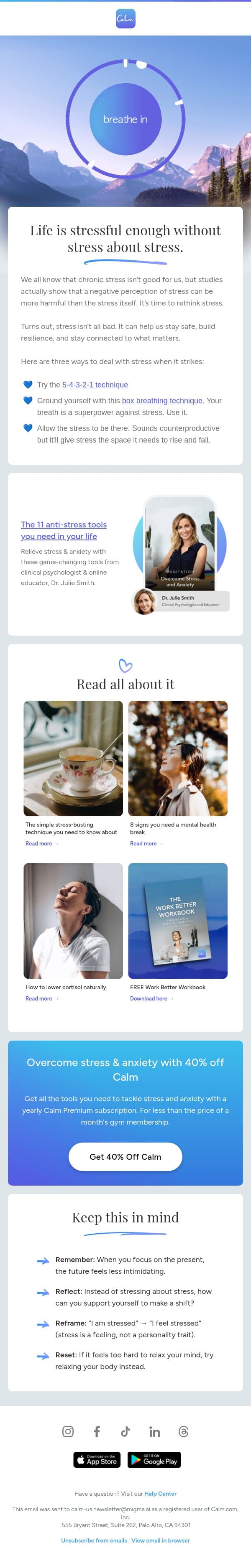 💙 Ready to bounce back from stress? email from Calm screenshot