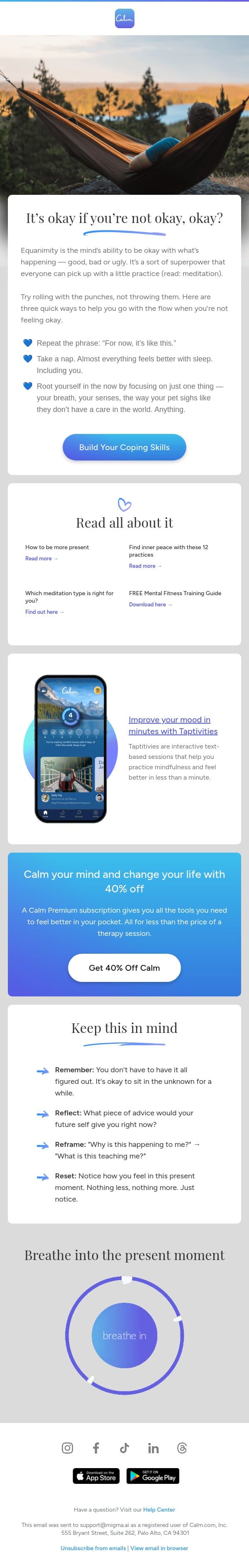 💙 Are you okay? email from Calm screenshot