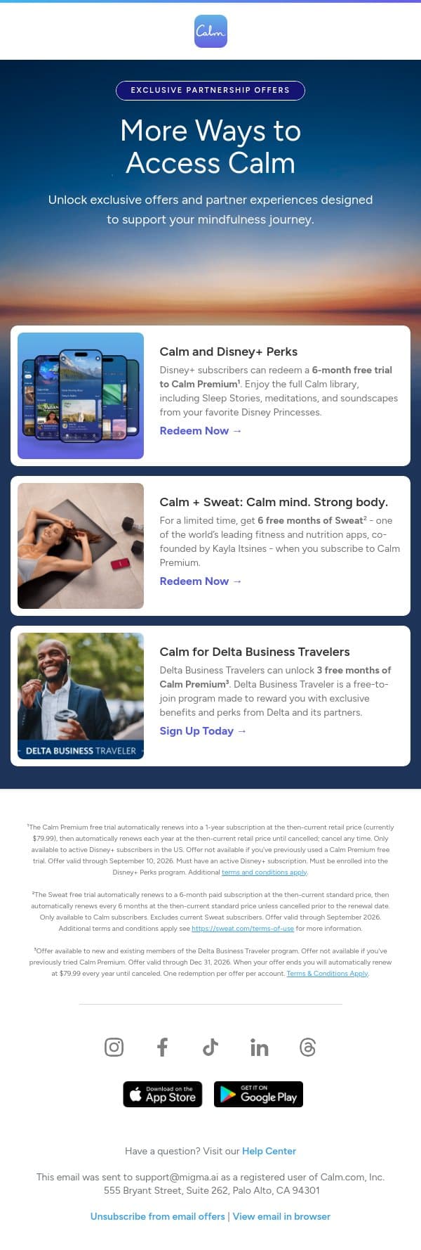 Don’t forget: Your keys to Calm are inside email from Calm screenshot