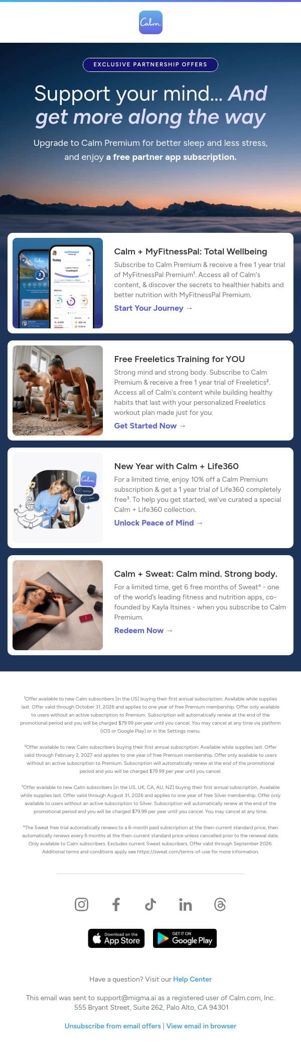 💙 SALE: Buy Calm Premium, get a free bonus subscription email from Calm screenshot