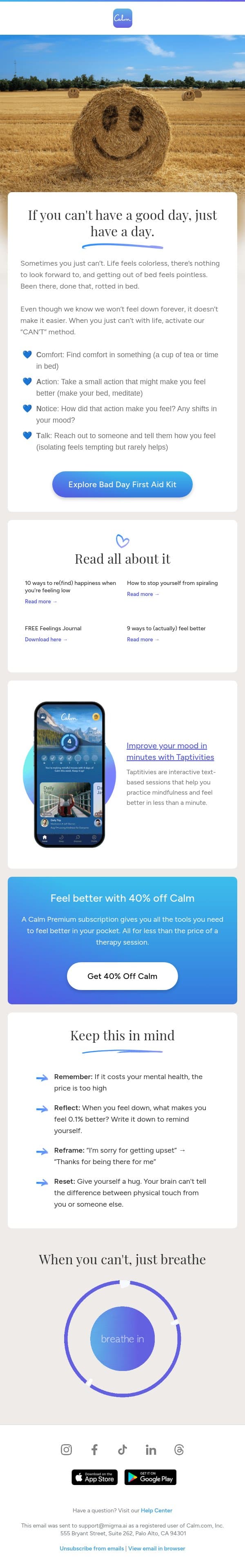 💙 Your bad day first aid kit email from Calm screenshot