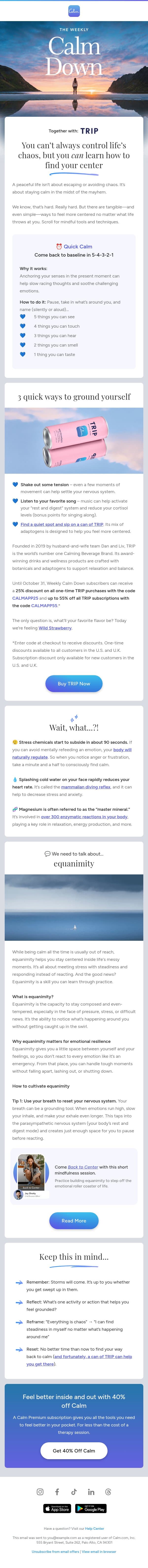 💙 Life feeling chaotic? Start here email from Calm screenshot