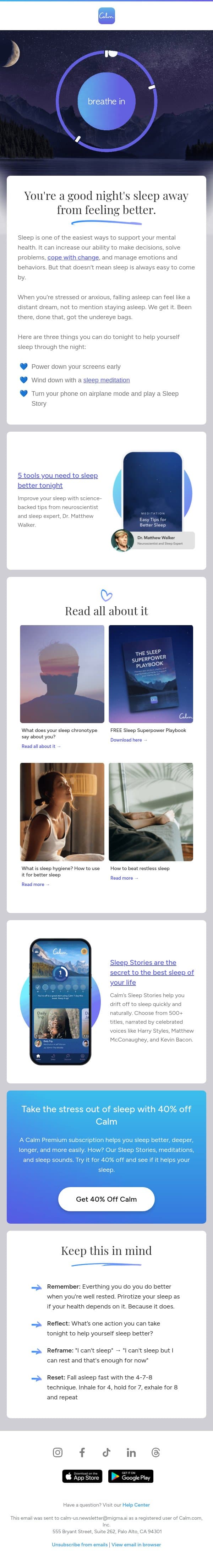 💙 For the “bad sleepers” email from Calm screenshot