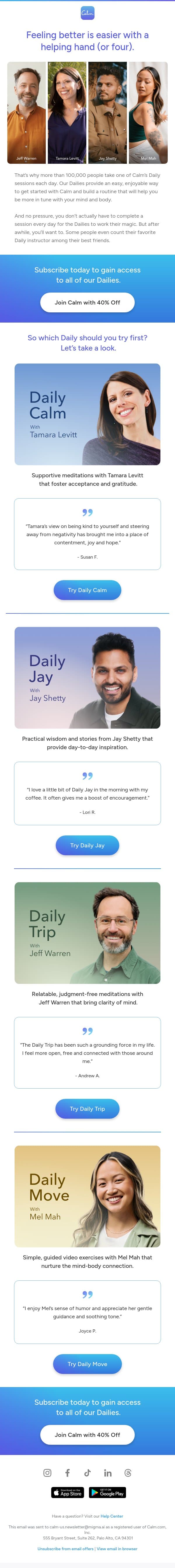 Meet your next best friend. email from Calm screenshot