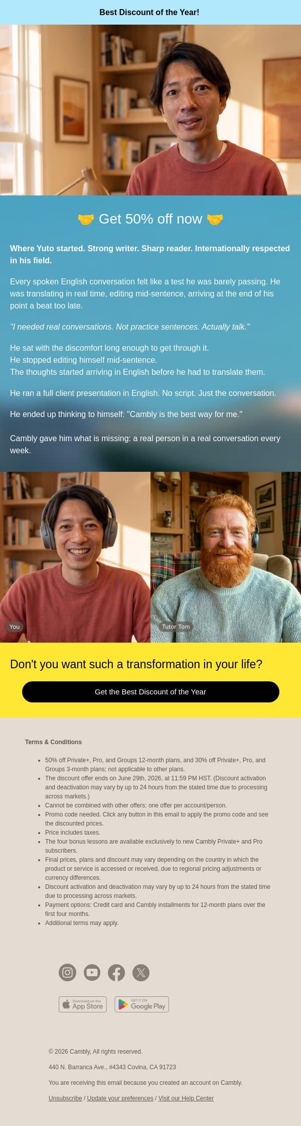 He could understand, but couldn't speak, either. email from Cambly screenshot