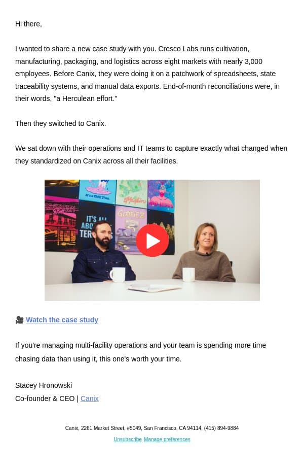 How Cresco Labs set a new standard email from Canix screenshot