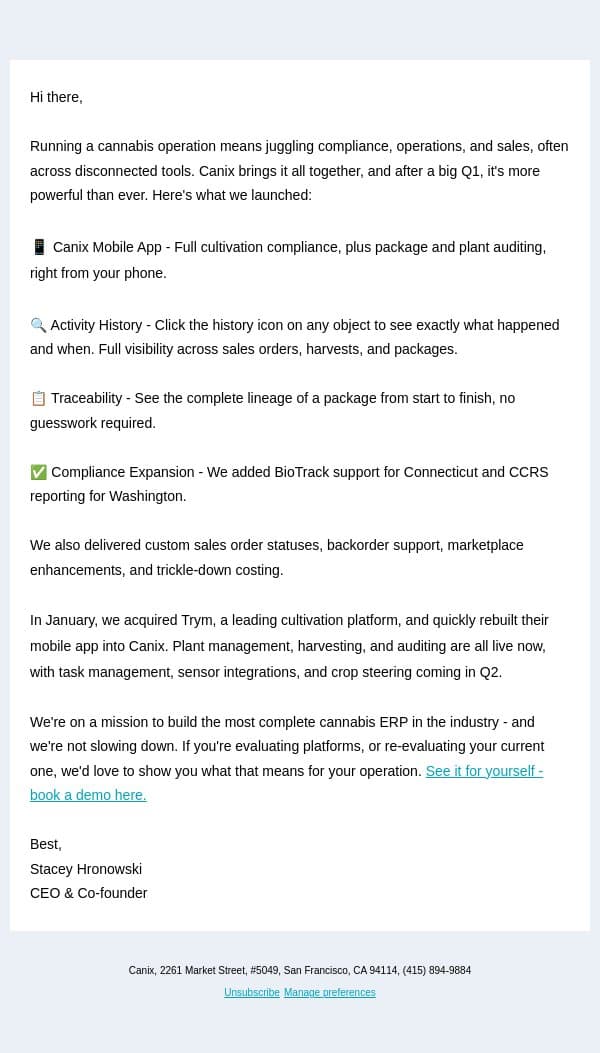 Canix Q1 recap 💪 email from Canix screenshot