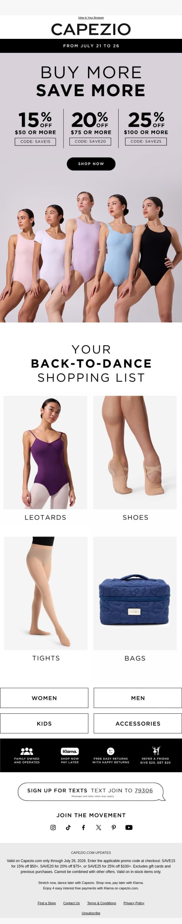 UP TO 25% OFF SITEWIDE! 🎁 email from Capezio screenshot